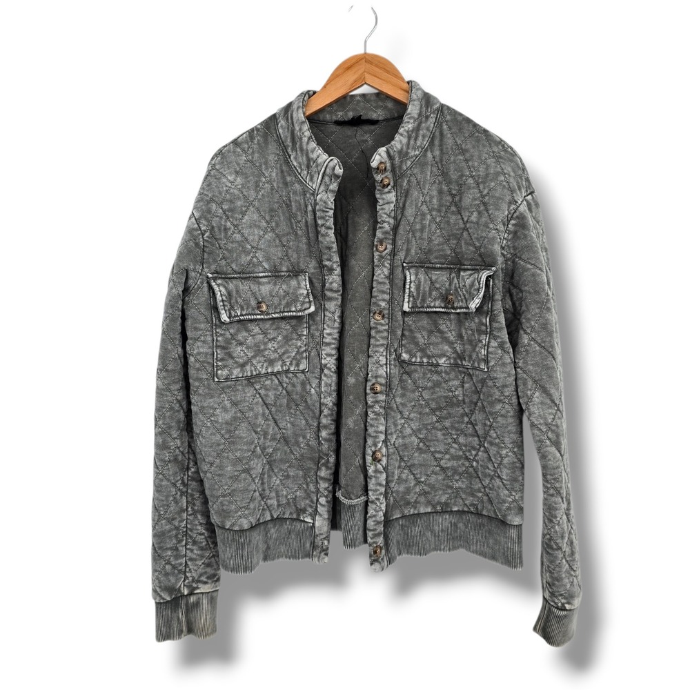 Jane + Delancey Gray Quilted Acid Wash Bomberâ Jacket Women Large Button Front